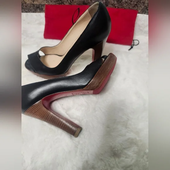 Black Christian Louboutin Women's Peep Toe Heels - Picture 4 of 6